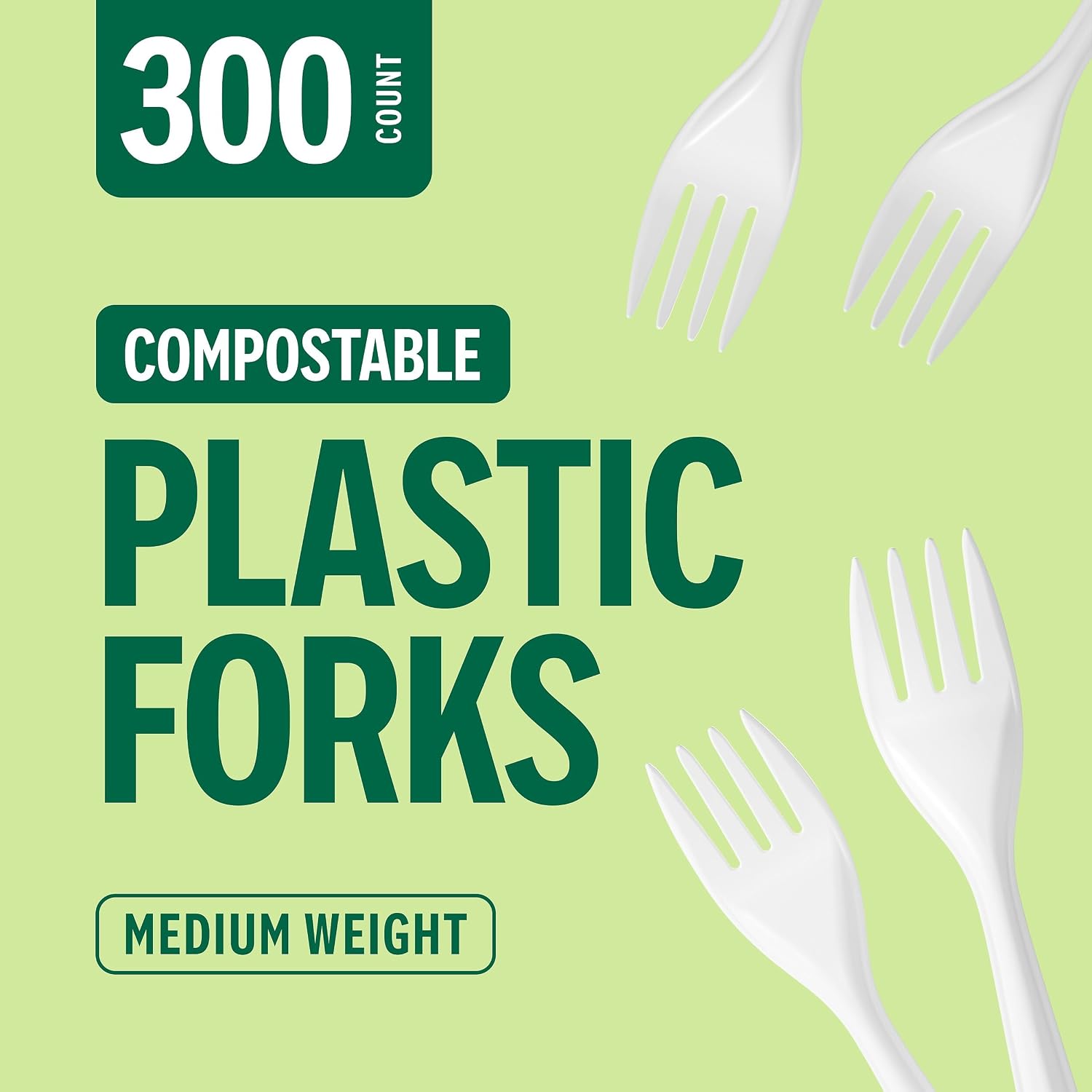 Perk Medium‑Weight Plastic Forks, 300 Count Bulk Disposable Forks for Everyday Meals, Parties & Events, White