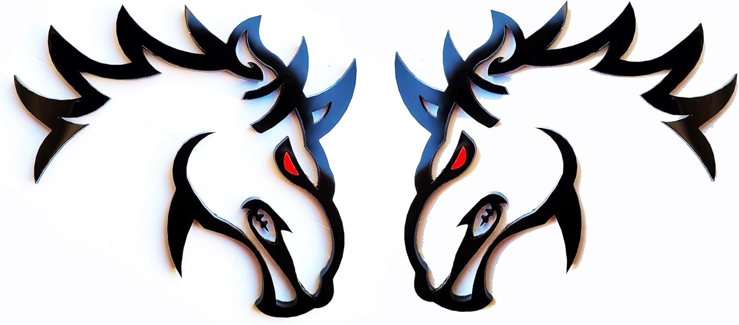 2X Emblem Badges Redeye Horse Bronco Mustang Hellhorse Car Truck Pickup (3.5" x 2.5", Eye Color Red)