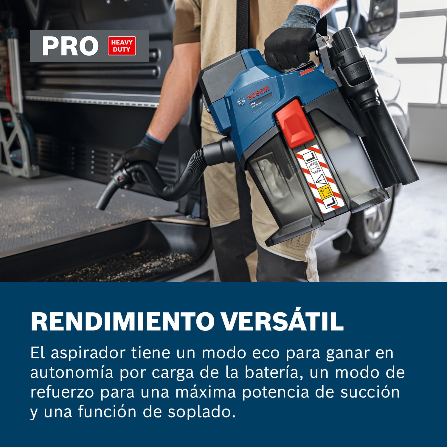 Bosch PRO 18V System Aspirador a batería GAS18V-6LS (incl. manguera flexible, tubo acodado, boquilla para hendiduras, boquilla para suelos, adaptador PT, tubos, bolsa de muletón)
