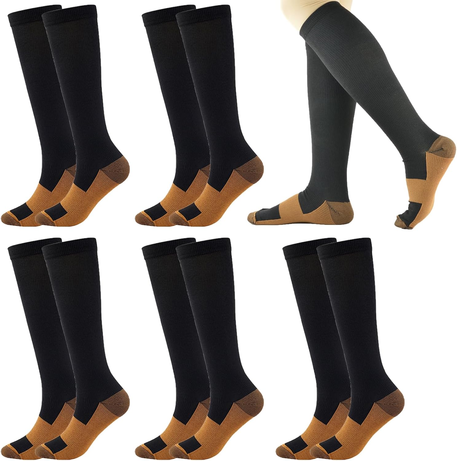 5-8 Pairs Compression Socks for Men Circulation 15-20 mmHg Knee High Stockings for Running Hiking Climbing Cycling