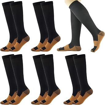 5-8 Pairs Compression Socks for Men Circulation 15-20 mmHg Knee High Stockings for Running Hiking Climbing Cycling