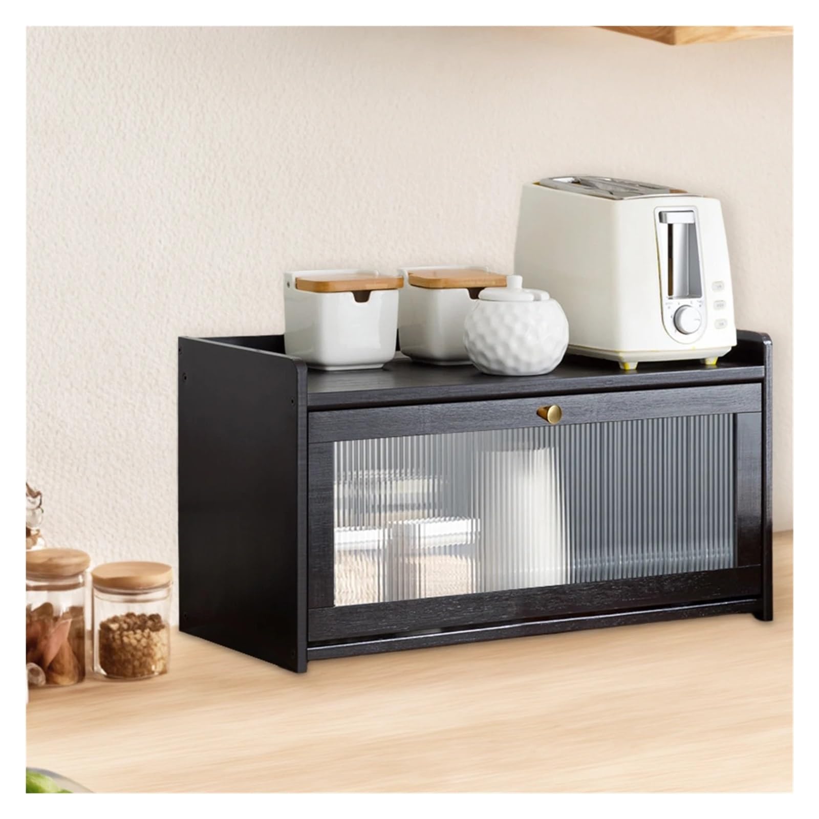 Caja De Pan Bambú Gran Capacidad,Organizador Encimera Cocina Almacenamiento De FáCil Acceso(A)