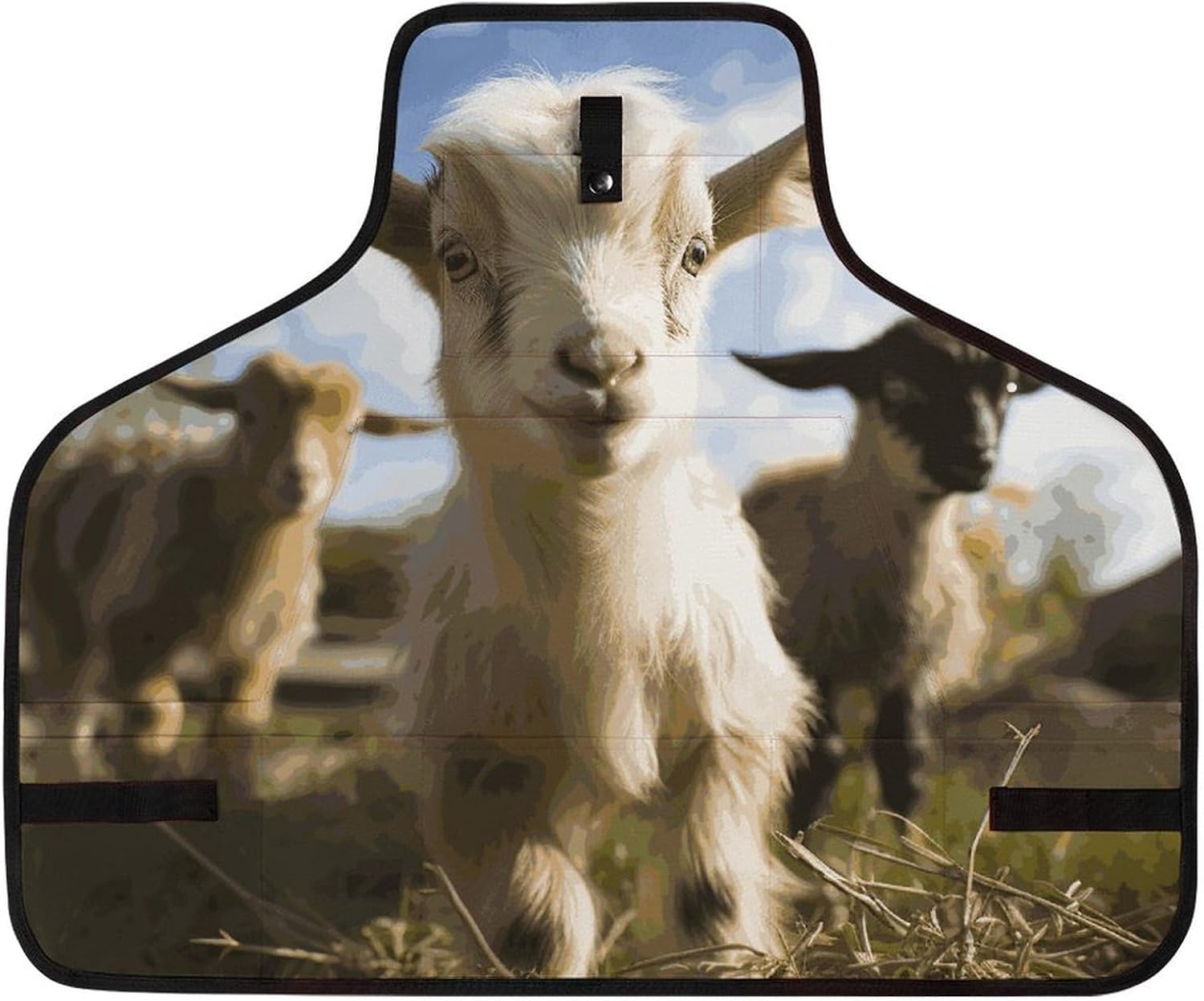 Cute Goat Tool Apron with Multiple Pockets Adjustable Heavy Duty Work Apron Cross-Back Straps Lightweight Workshop Bib Apron for Men Women Woodworking Garden