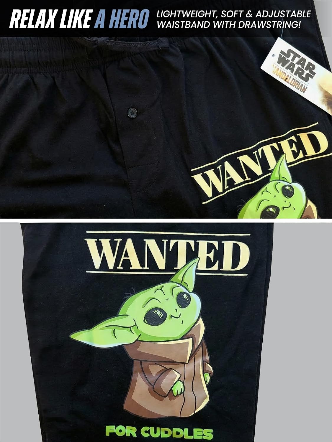 Fandom Republic Star Wars Mandalorian Lounge Pants – Lightweight Pajama Pants with Baby Yoda Grogu & Bounty Hunter for Adult image 4