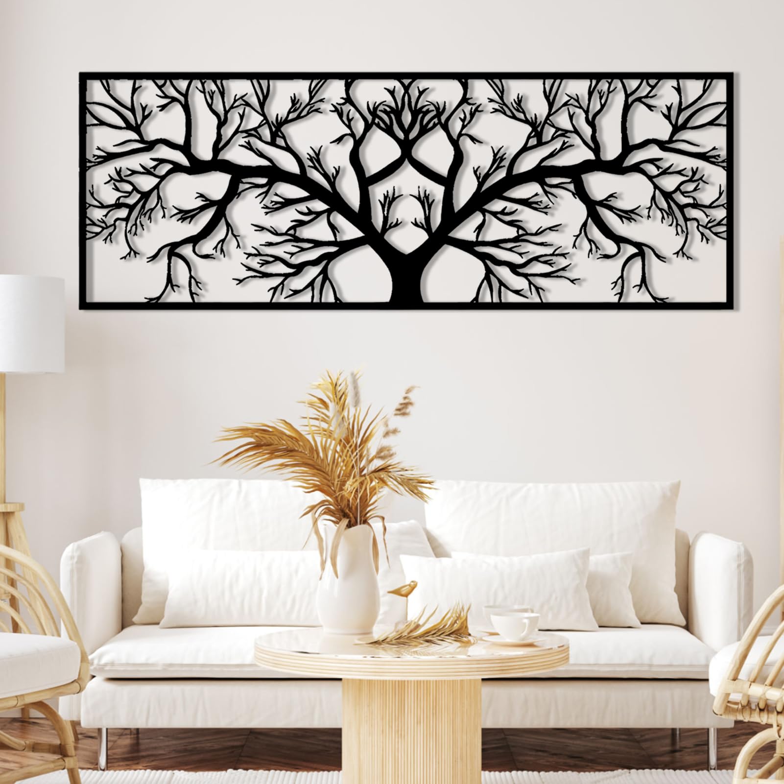 Arbre de Vie Métal Noir Décoration Grand Format Idéal pour Bureau Zen