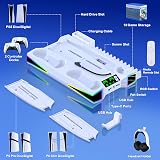 PS5/Slim/Pro Stand and Cooling Station with LED Controller Charging Station for Playstation 5 Console, 2H Fast PS5 Controller Charger, PS5 Accessories with 3 Levels Cooling Fan/Headset Holder - 7
