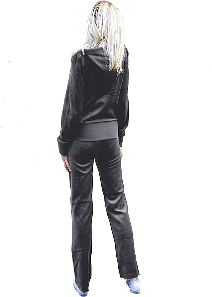 Tuta da donna in velluto, con cappuccio e pantaloni da jogging, taglia dalla 40 alla 52, marca eccezionale, 80% cotone e 20% poliestere Hot Pink Small