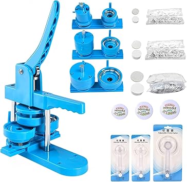 3 in 1 Button Maker Machine Multiple Sizes, 1/1.25/2.28 inch DIY Pin Maker with 300pcs Button Parts, Blue Button Press Machine Punch Press, Gifts for Kids Adults Birthday Christmas& Small Business