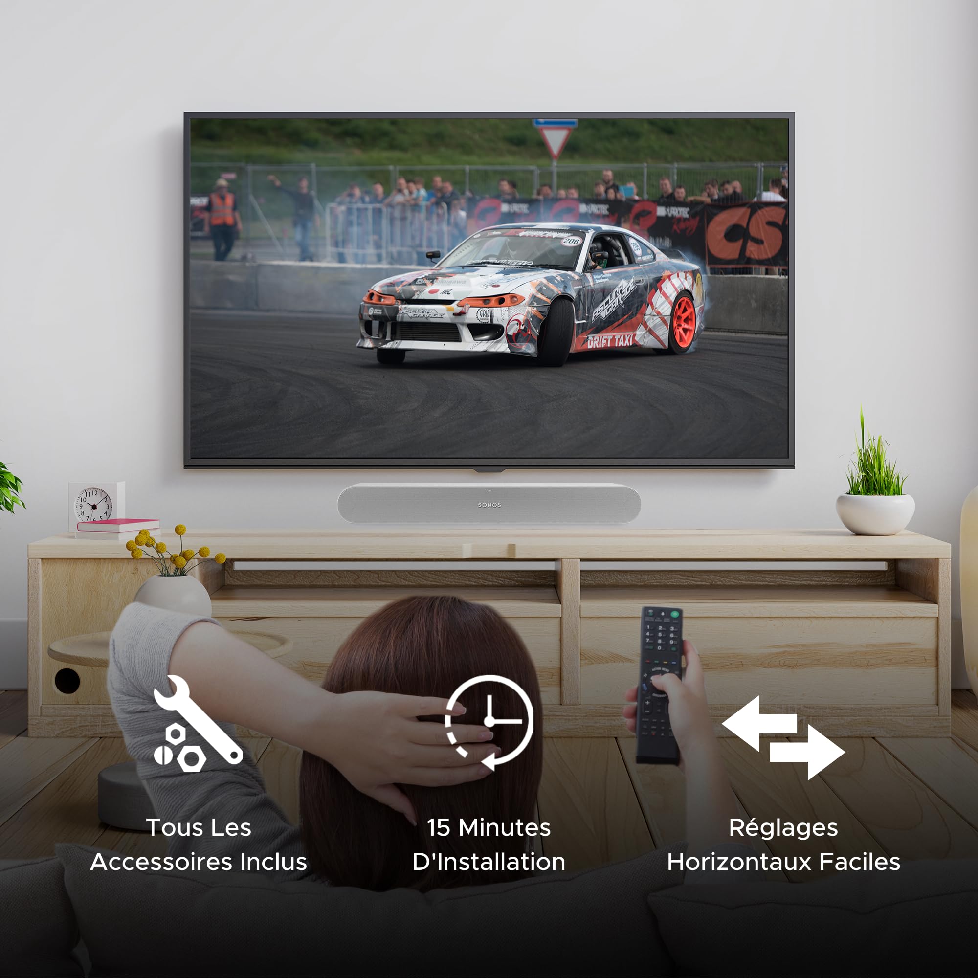 Sound bass Support de Barre de Son pour Sonos Ray, Comprend Tout Le Matériel de Montage, Support Mural Flottant sous TV ou Au-Dessus, Facile à Installer, Blanc