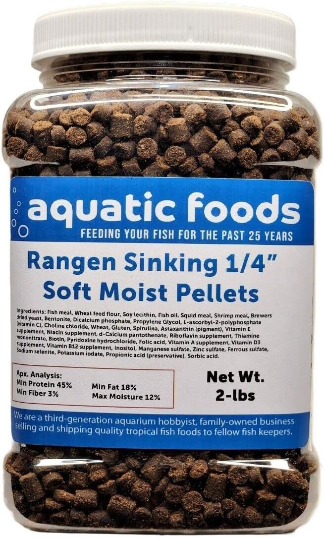 Aquatic Foods Inc. 1/4" Soft Moist Sinking Salmon Pellets for Adult Axolotls, Shrimp, Snails, Crabs, Small Amphibians, Bottom Tropical Fish..5-lb Lg Jar