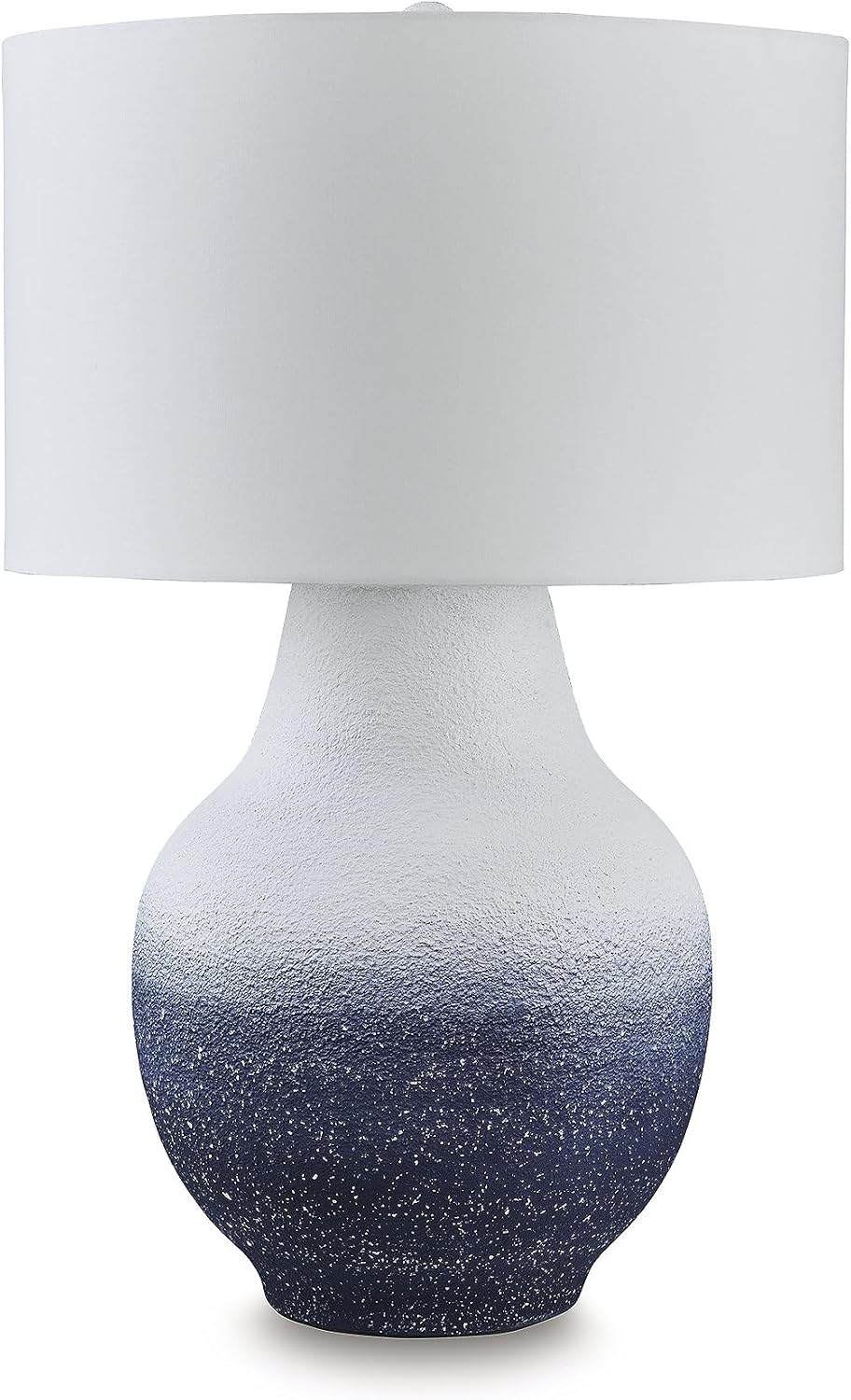Signature Design by Ashley Dashland Coastal Table Lamp, 31 Inch Tall Statement Height, Textured Metal Base with Fabric Drum Shade, Large Living Room Lighting, White and Navy Blue Ombre