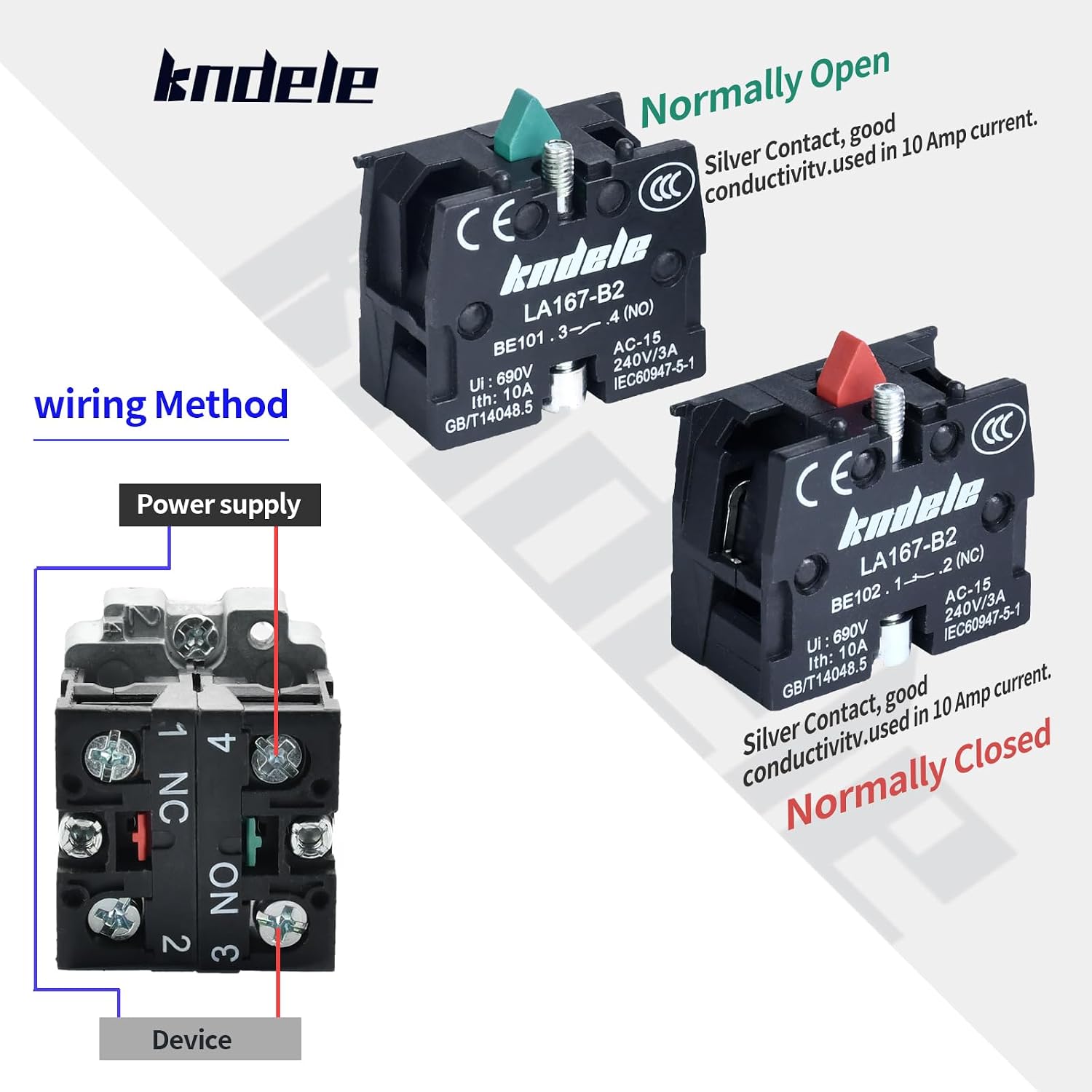 10Amp 22mm 2 Position Rotary Selector Switch 10A 660VAC SPDT 1NO 1NC Latching, IP65 Waterproof, 7/8" Panel Mount Industrial Switch