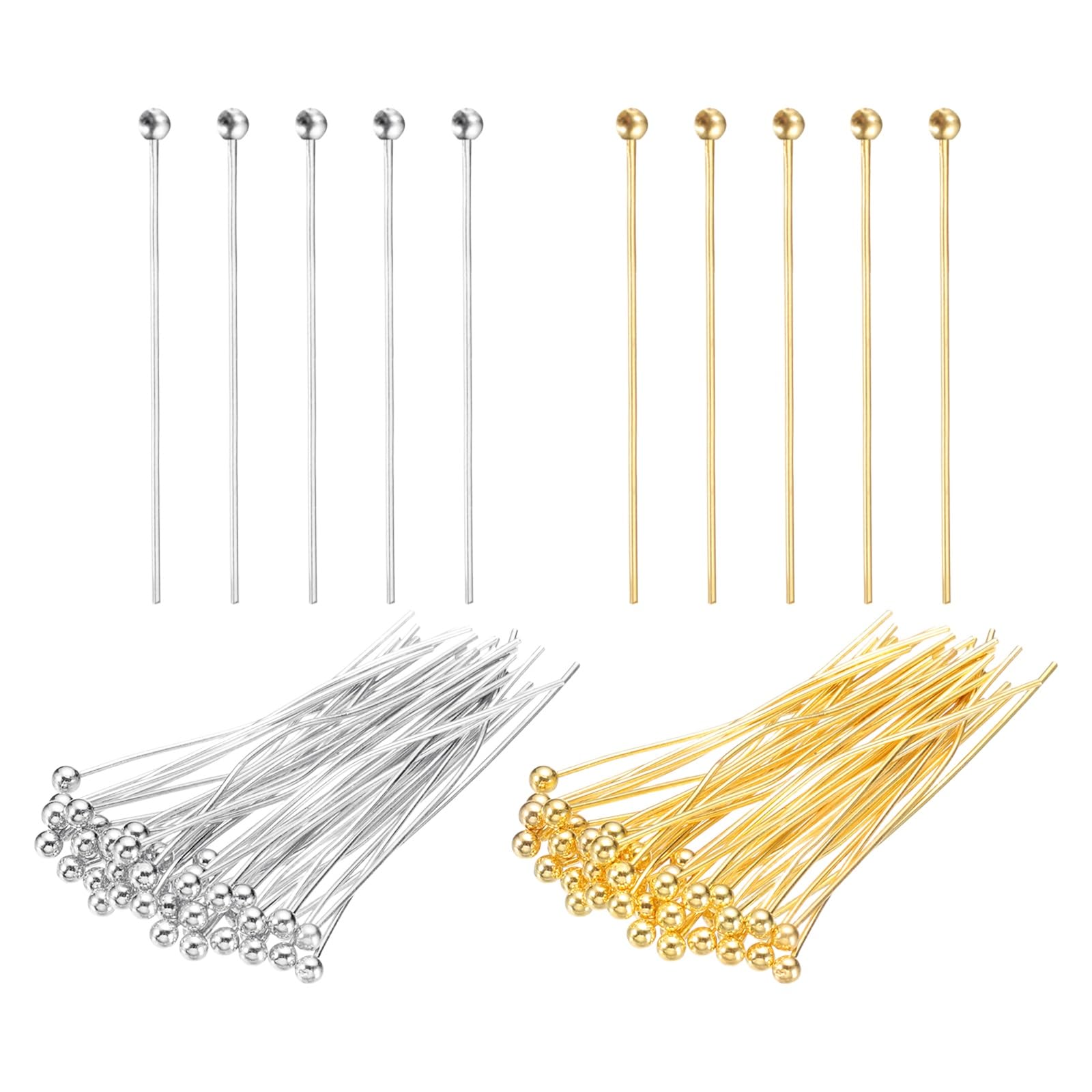 PATIKIL 1.2 Inch Ball Pins, Jewelry Making Headpins Straight Pins Findings Bendable for DIY Craft Bracelet Necklace Earring Pendant Making Supplies-400Pcs(Silver Gold)
