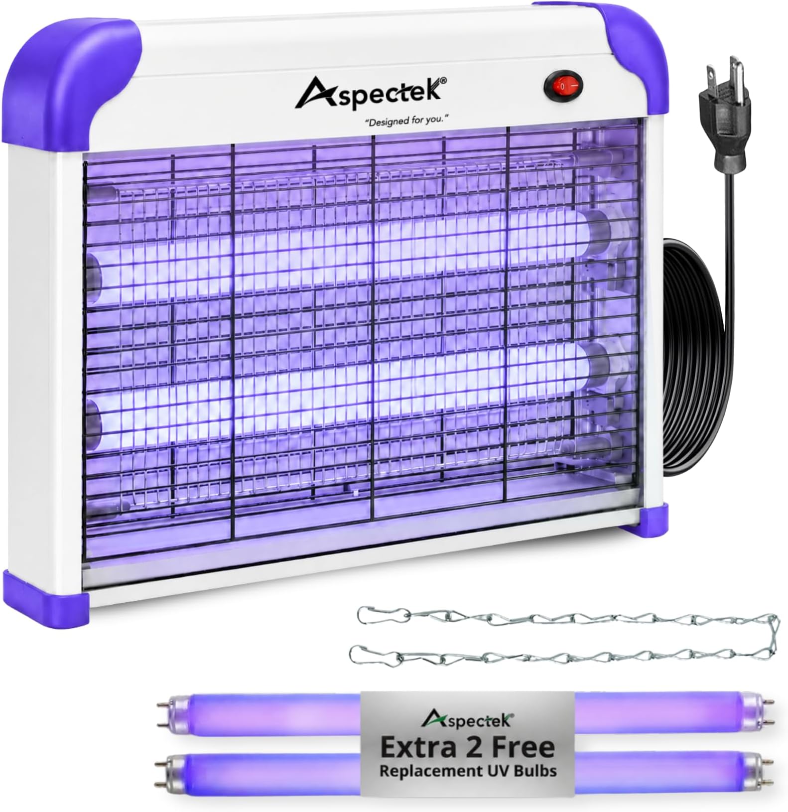 ASPECTEK 20W Heavy Duty Bug Zapper, High-Voltage Electric Mosquito and Fly Killer, Indoor and Covered Outdoor Gnat Control for Bedroom, Patio and Greenhouse, Includes 2 Bulbs - Purple
