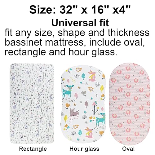 Miniatura 4 de Sábanas ajustables de moisés, paquete de 4 para bebé, suave, elástica, universal, de punto para reloj de arena ovalado rectangular y colchón de