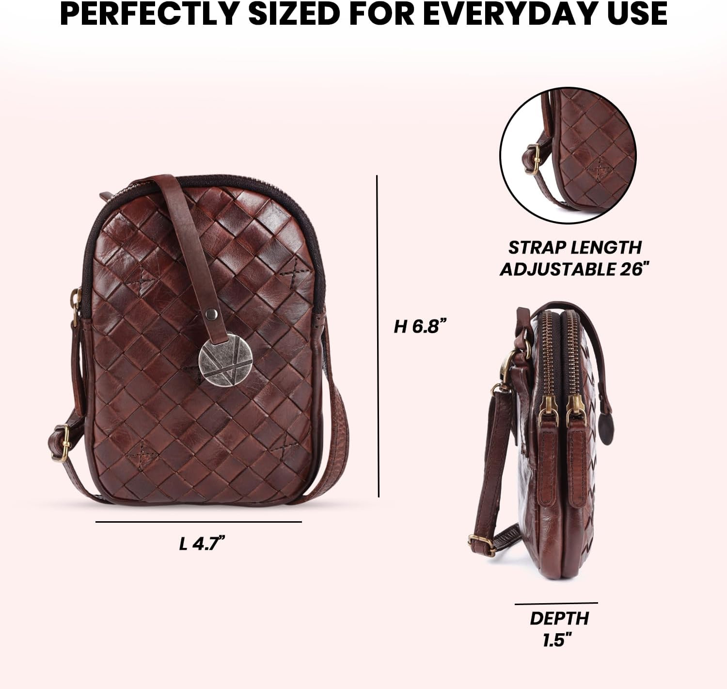 Genuine Leather Small Leather Crossbody Bags For Women Cell Phone Purse With Adjustable & Detachable Strap - Image 2