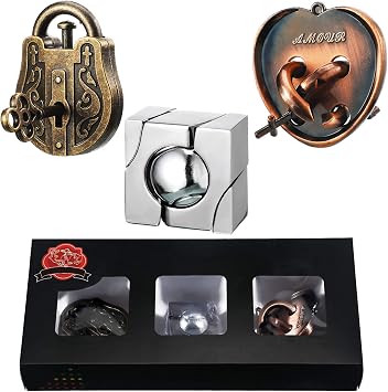 Sumind 3 Pieces 3D Metal Brain Teaser Puzzles Games