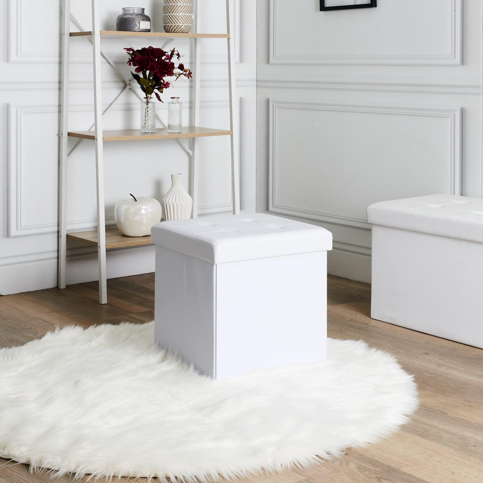 Image secondaire de Pouf Coffre de Rangement Pliable en Simili Cuir Blanc - HOME DECO FACTORY