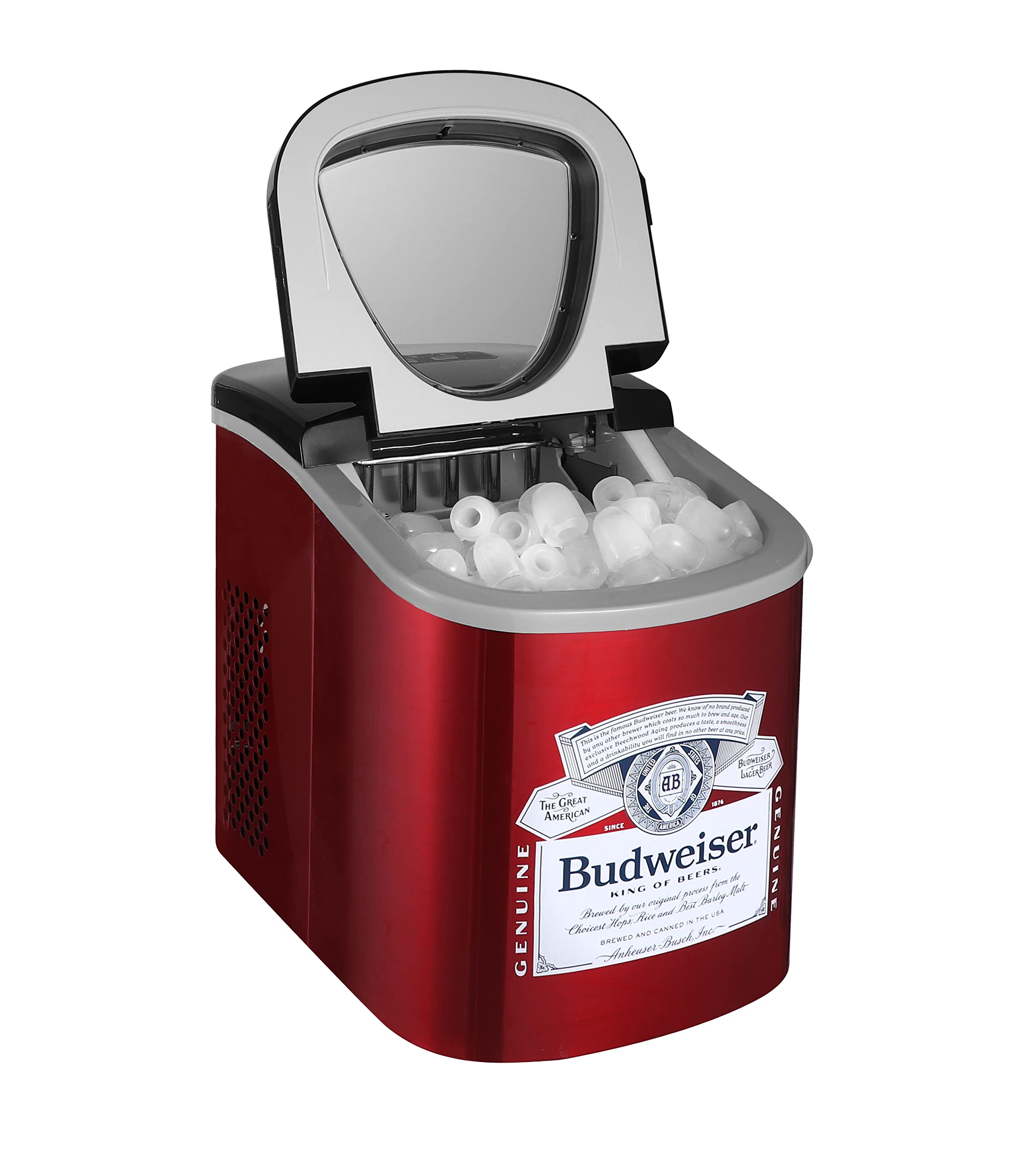 Curtis Budweiser Ice120 Stainless Steel Ice Maker, Counter Top Ice Maker, LED Display, 26lbs, Red With Official Budweiser Logo & Fast Ice on Fridge.com - View 3