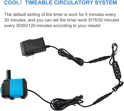 Miniatura 2 de Bomba sumergible ultra silenciosa de 7 W con temporizador, para pecera, estanque, acuario, estatua, hidroponía, etc. (azul)