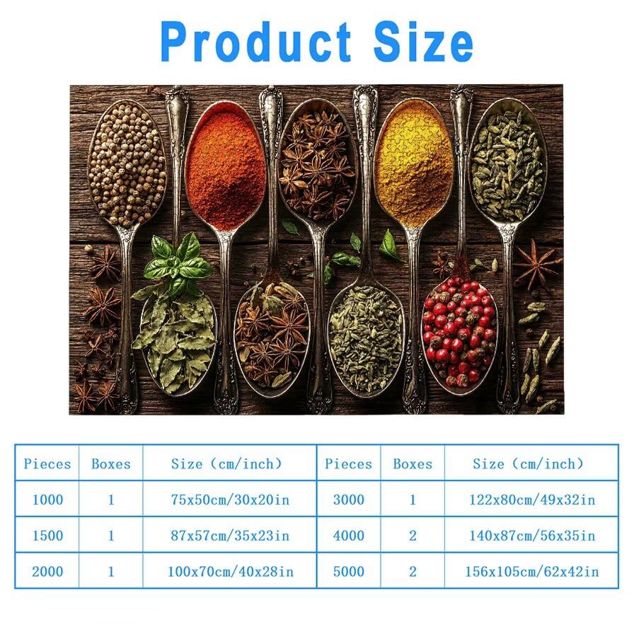 Puzzle 1500 sztuk przypraw, drewniane puzzle kuchenne dla dorosłych, rozmiar: 87 x 57 cm, puzzle 1500 sztuk dla dorosłych, rodzinne gry edukacyjne, puzzle pomysł na prezent dla kobiet, wystrój domu