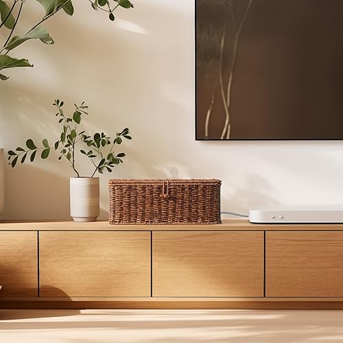 Miniatura 7 de BROWNLILY Caja de organización de cables, organizador de cables estilo ratán para cable de escritorio, fundas para salidas de cables, a prueba de