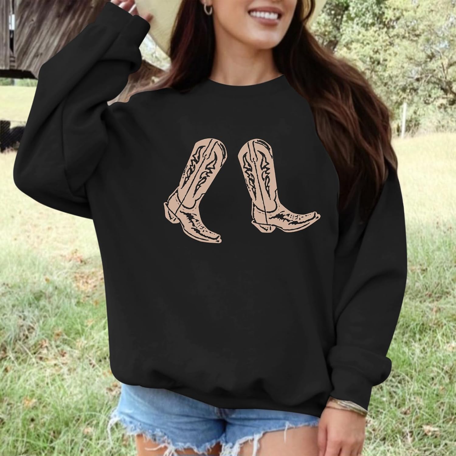 Western Cowgirl Boots Graphic Sweatshirts For Women Country Vintage Hoodies Long Sleeve Cowboy Rodeo Shirts Pullover
