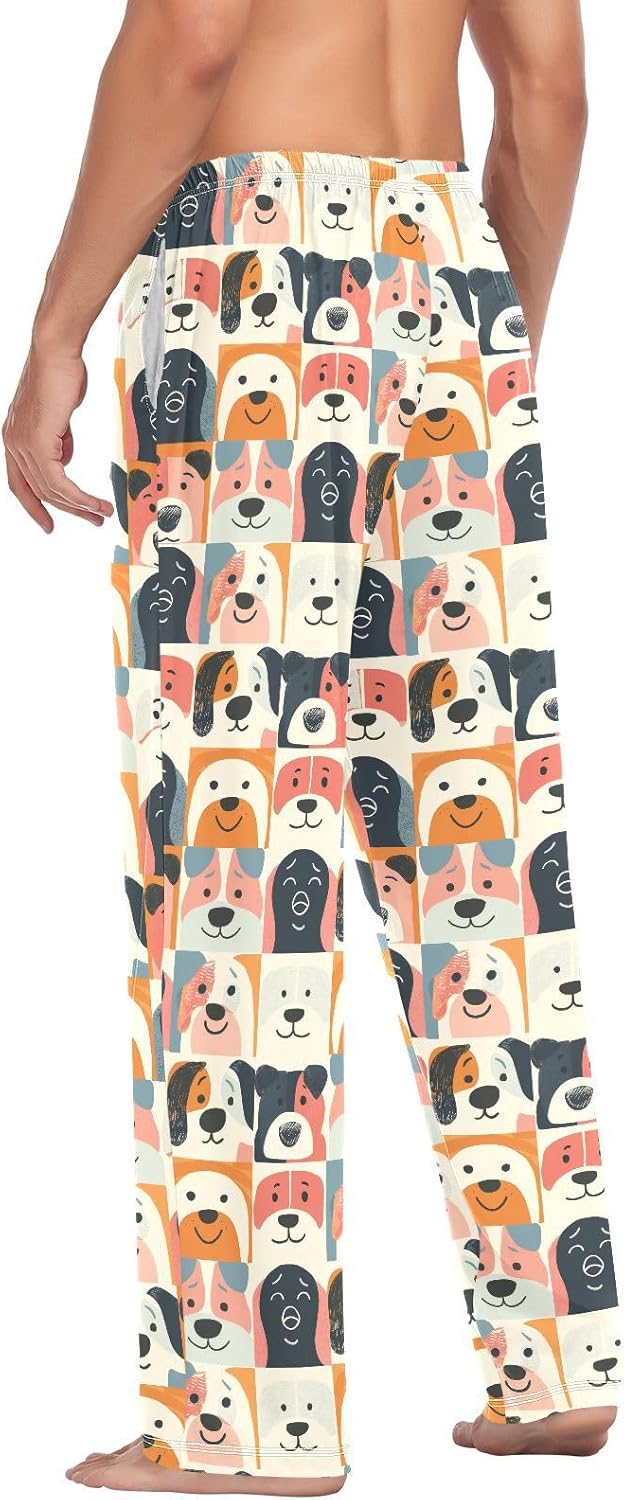 ALAZA Cute Dog Print Men's Pajama Pants Men Cotton Pajama Bottoms with Pockets, S