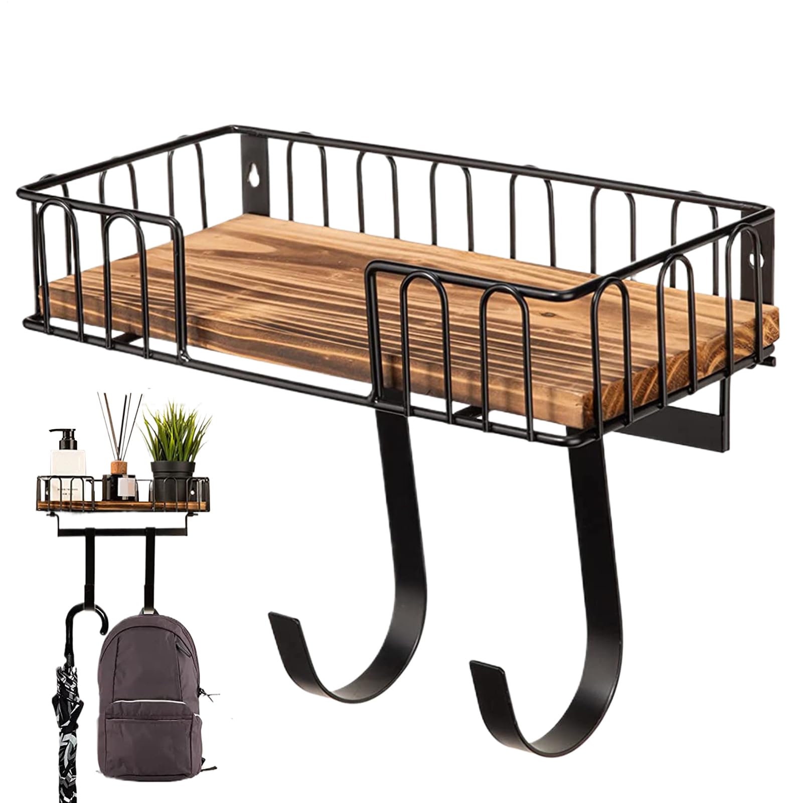 Appendiabiti per asse da stiro, mensola per la colazione, montato sulla | Parete, cestino in legno rustico, organizer con gancio regolabile, forchetta per asse da stiro, design alla moda