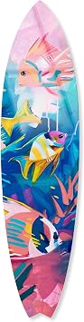 Colorful Sea Life Surfboard Acrylic Wall Art Die-Cut Coastal Modern High-Gloss Home Decor, 15" x 60"