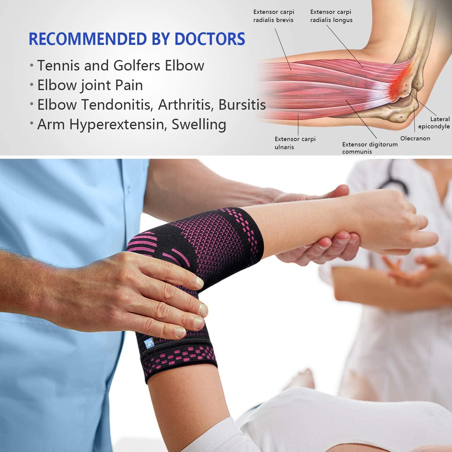 ABYON Professional Medical Grade Elbow Brace Compression Sleeve (1pcs)+Tennis Elbow Brace (2pcs),Elbow Support Gear for Sports or Daily Use to Reduce Elbow Pain and Tendonitis | Tennis Elbow | Golfer's Elbow | Arthritis for Men and Women : Health & Household