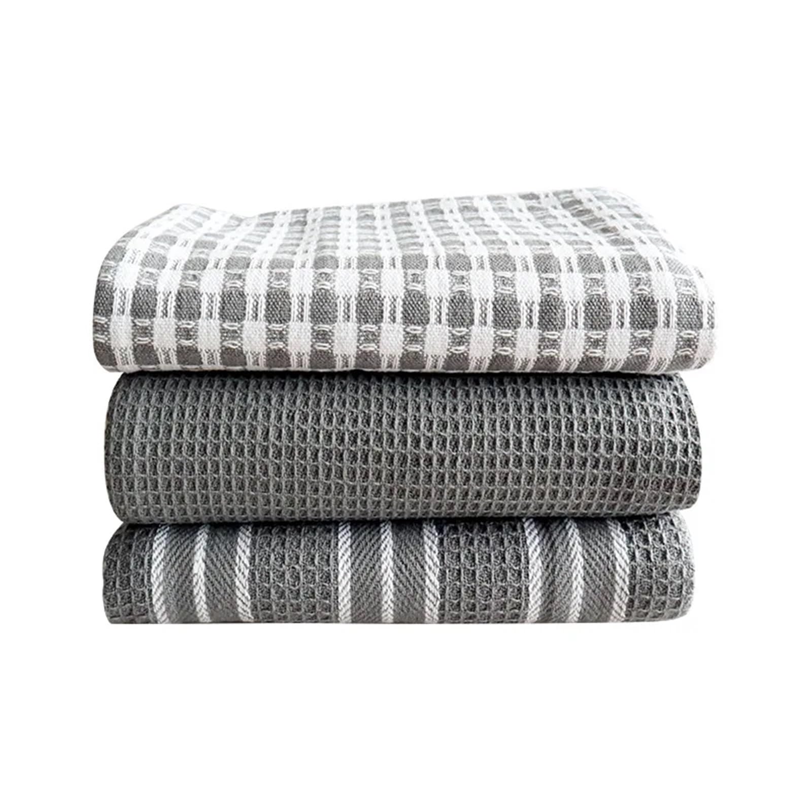 FGUJSUR Tea Towels 3pcs Home Kitchen Set Tea Towels Cotton Fabric Napkins Absorbent Towel(Gray 1set)