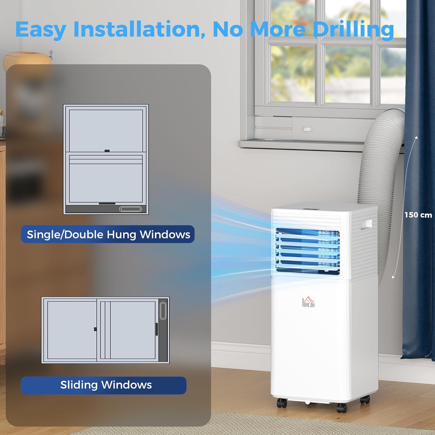 HOMCOM 10000 BTU Mobile Portable Air Conditioner for Rooms Up to 441 Sq.Ft., 4-in-1 AC Unit with Cooling, Dehumidifier, Fan, Sleep Mode, Remote, 24H Timer, LED Display, Window Installation Kit, White