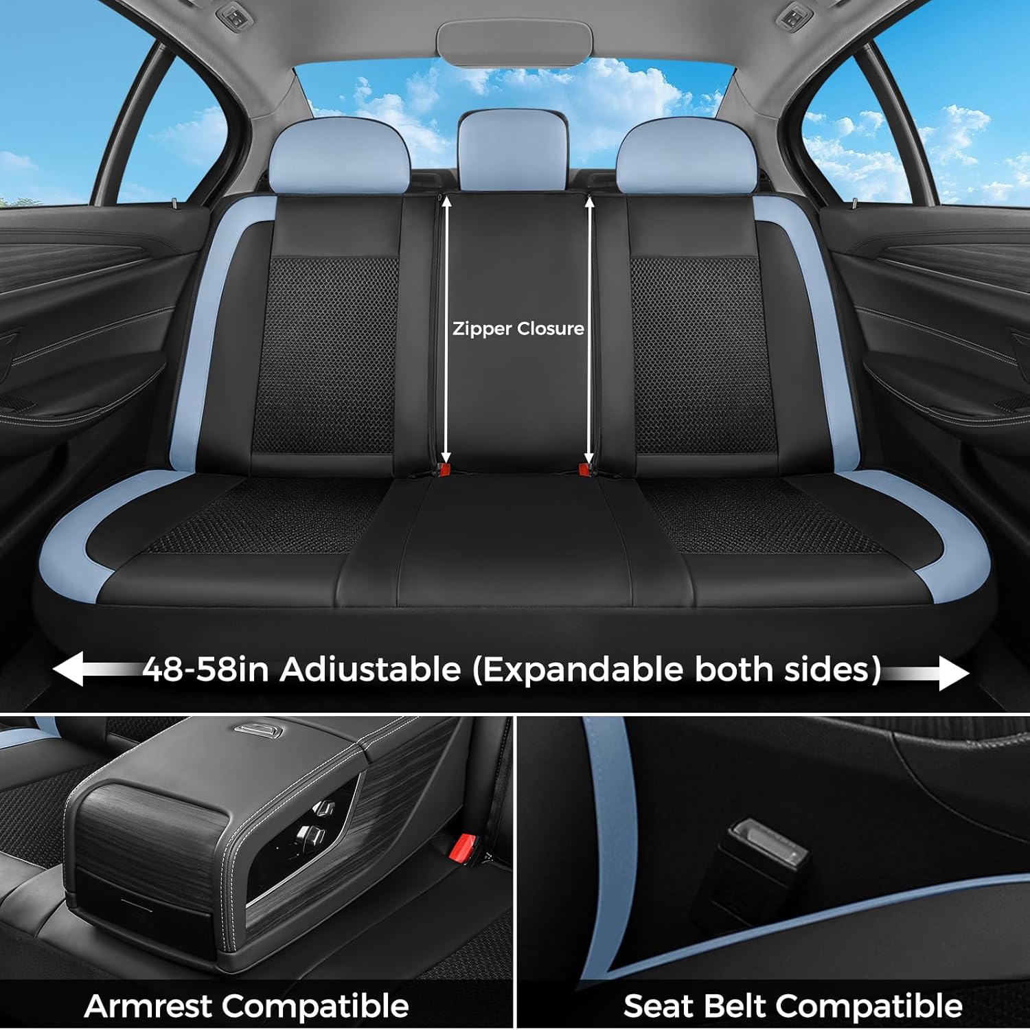 FLORICH Car Seat Covers Full Set, Universal Seat Cover 5 Seats, Automotive Seat Covers with Mesh Leather, Waterproof Car Seat Protector, Breathable Car Seat Cushion for Most Car SUV Truck, Blue