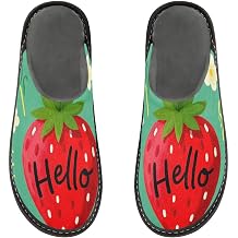 Women Slippers Womens Indoor Slippers Memory Foam Slipper Shoes Womens House Bed Hello Cartoon Cute Red Strawberry
