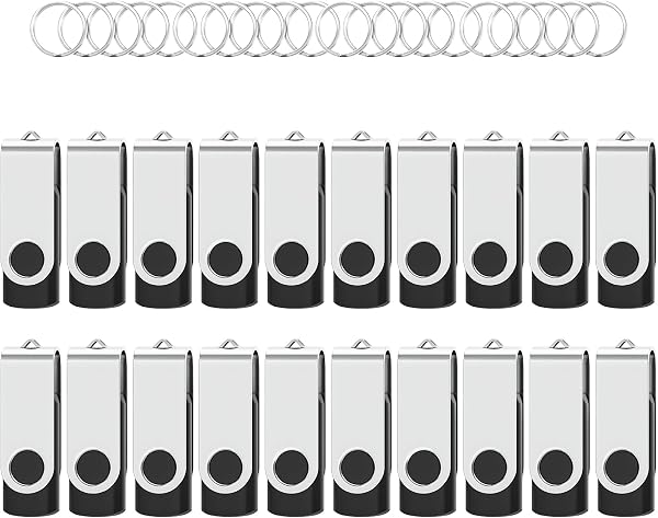 20 Pezzi Chiavetta USB 2GB Girevole Penna USB 2.0 Set 20 Unità Pen Drive USB 2 GB con Portachiavi (Nero) - 1