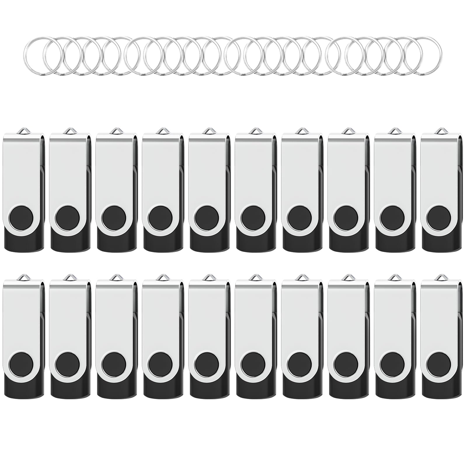 Cle USB 4 Go Lot de 20 Clés USB 2.0 Flash Drive Stockage Rotation Disque Mémoire Stick Clé USB Lot 4Go Stockage Données avec Lumière LED,Noir
