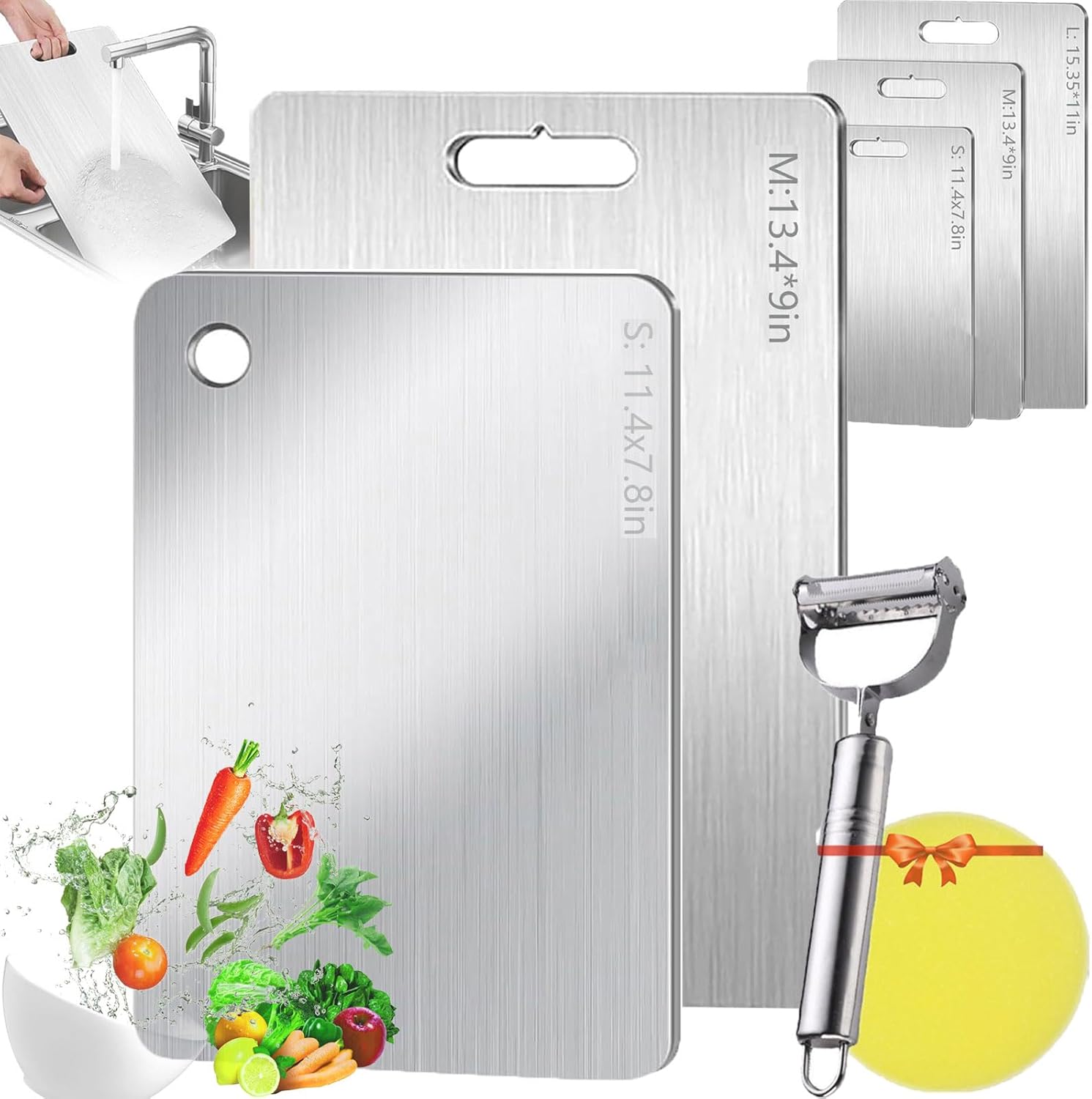 Titanium Cutting Board, 2026 New Cutting Boards for Kitchen, Stainless Steel Double Sided Chopping Board for Vegetables And Meat, Non-Slip Dishwasher Safe, Easy To Store (S+M)