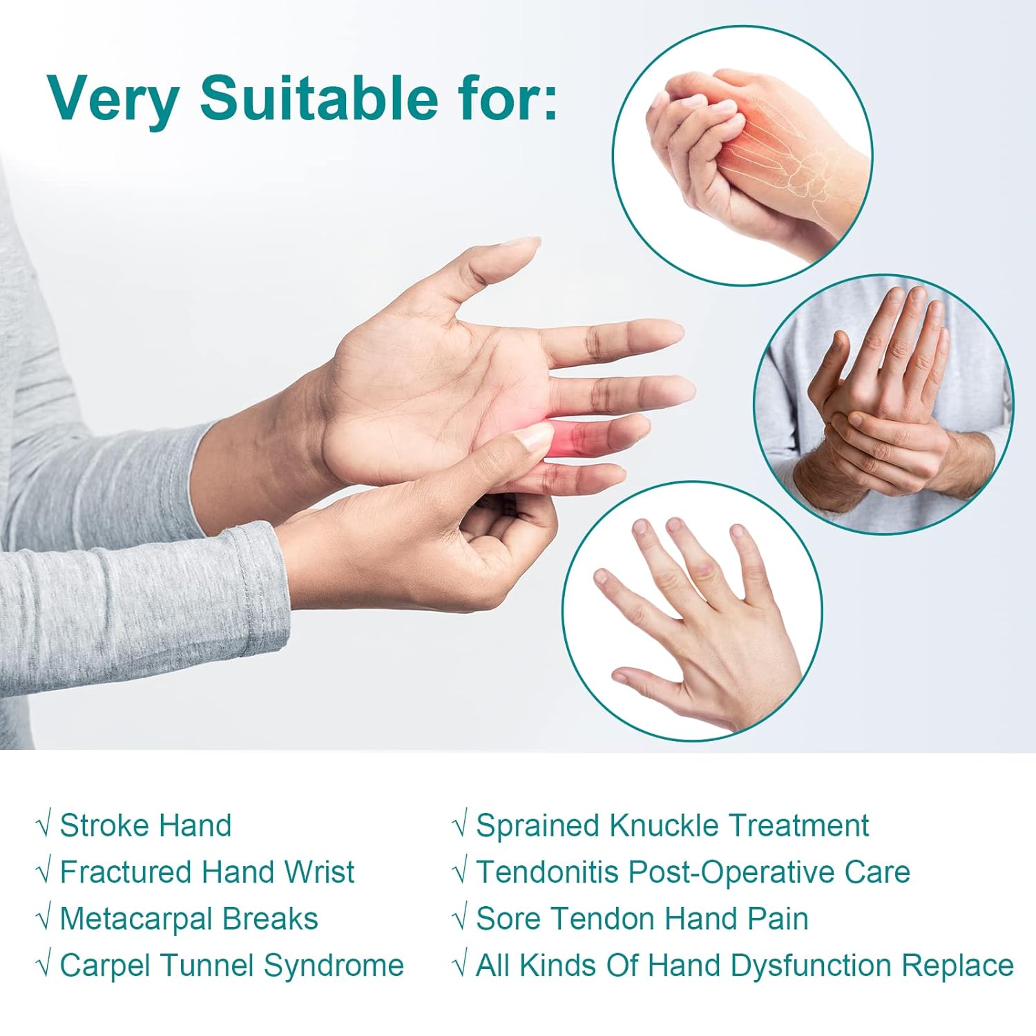 Stroke Rest Hand Splint, Night 5 Fingers Sleep Support Brace, Finger Stabilizer Wrist Wrap, for
