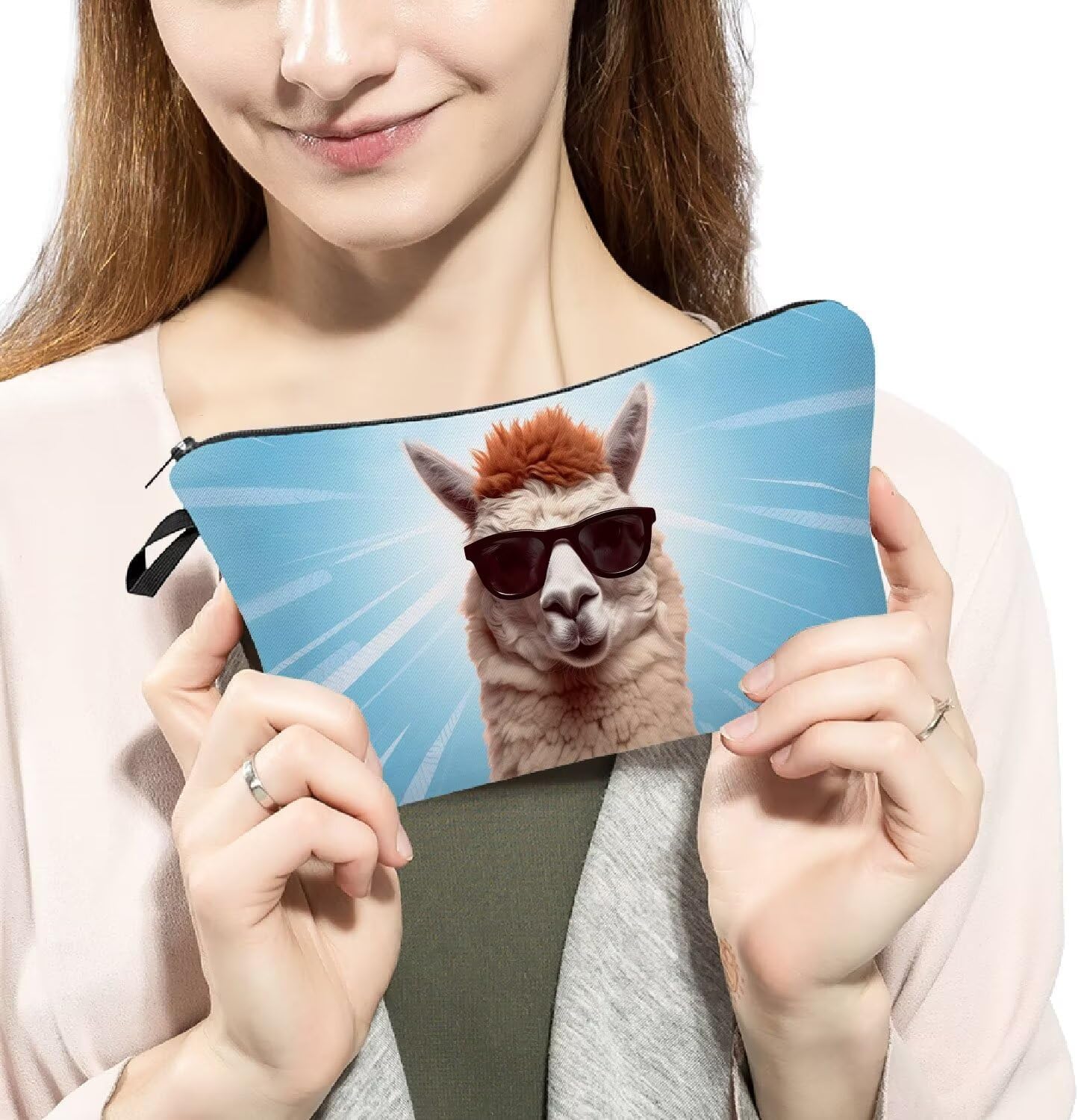 Cool Llama Makeup Bag Cute Small Organizer Zipper Pouch Cool Llama Cosmetic Bag Birthday Present for Women Friends - Image 3