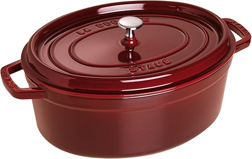staub La Cocotte Oval 40500-233 Pico Cocotte Ovalada Granadina Rojo, 9.1 pulgadas (9.1 in), ambas manos, maceta esmaltada, compatible con inducción