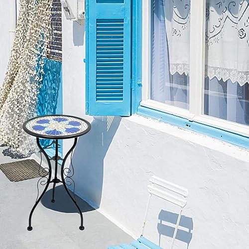 Miniatura 7 de Mesa auxiliar de mosaico, banco de decoración para exteriores, soporte para jardín, patio (flor)