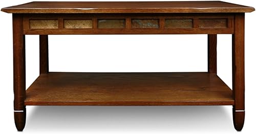 Miniatura 3 de Leick Home Sibley - Mesa de café, madera maciza, detalles de azulejos de pizarra, estante inferior de exhibición, fácil montaje, sala de estar,