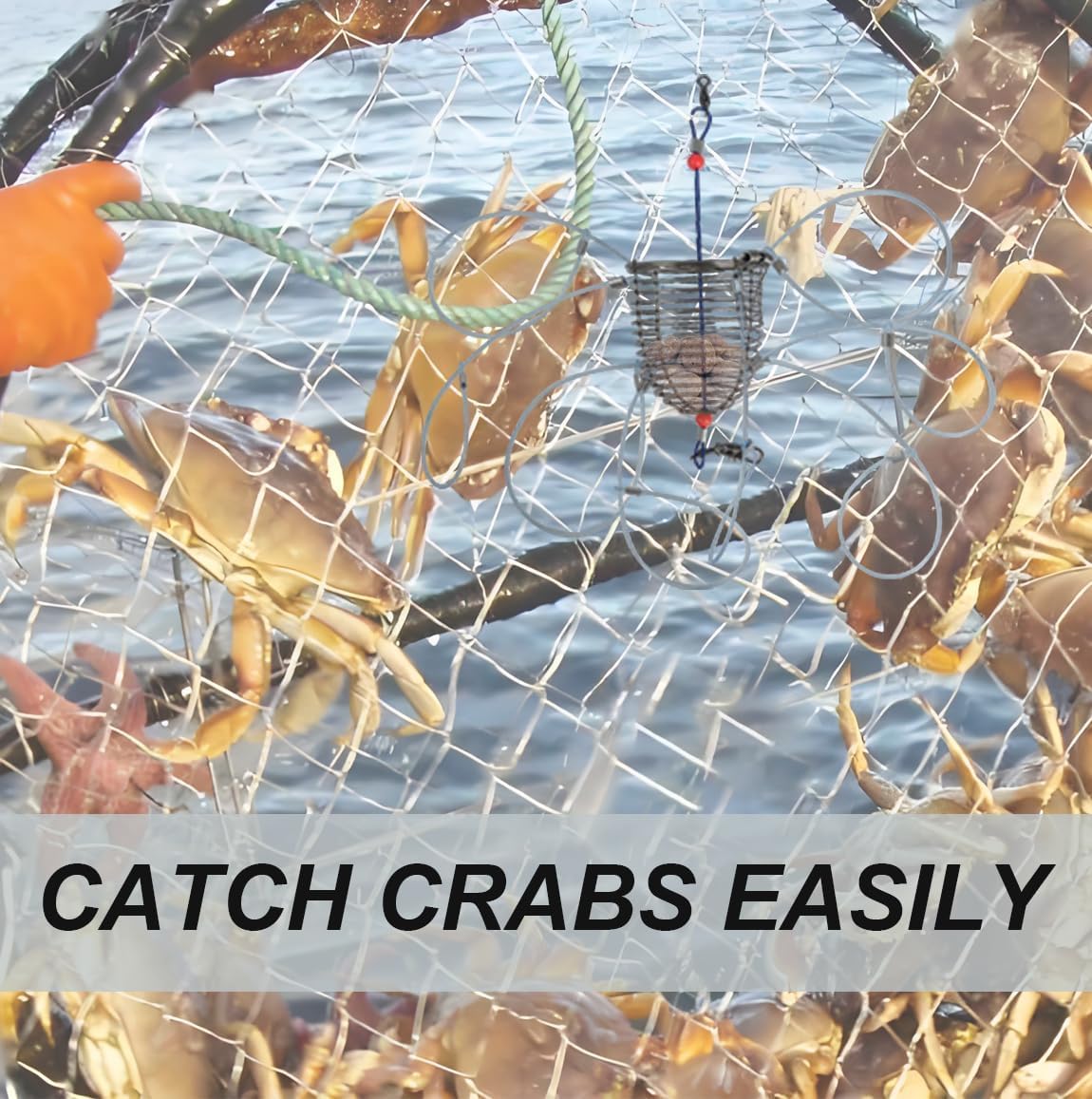4 Set Stainless Steel Crab Snare Traps with 8 Loops+Non-Slip Finger Covers+Spare Coil and Bushing ，Crab Traps for Blue Crabs/Red Crab/Rock Crab, Crab Snare for Fishing Rods, Crabbing Equipment