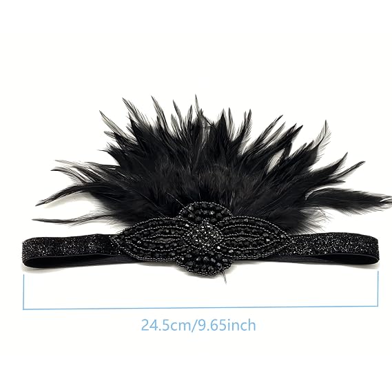 1920s Women Feather Flapper Vintage Headpiece Roaring 20s Great Gatsby Headband (A)