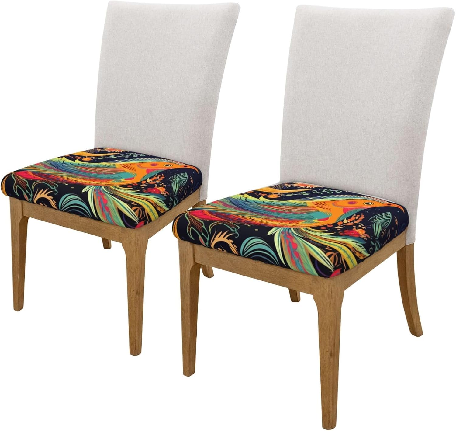 Set of 2 Ethnic Style Stool Covers Square Elastic Removable Washable Seat Covers for Bar Stools Non Slip Backrest Square Protector