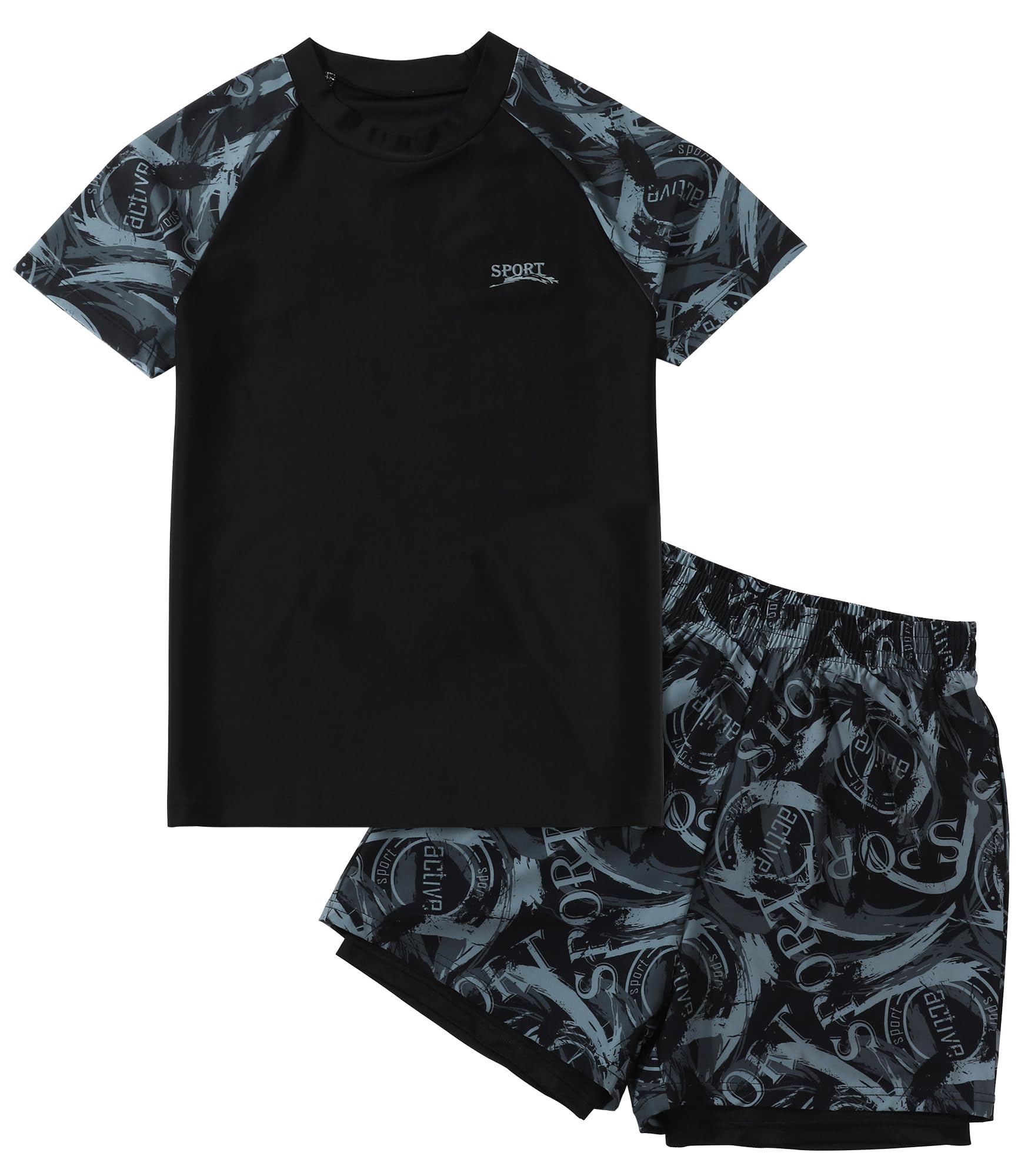 Maeau Bade-Set Kinder Junge Top+Badeshorts Uv-Schutz Badeanzug Bademode Bedruckt Badebekleidung Schwimmbekleidung Bequem 9-15 Jahre/140-190 cm