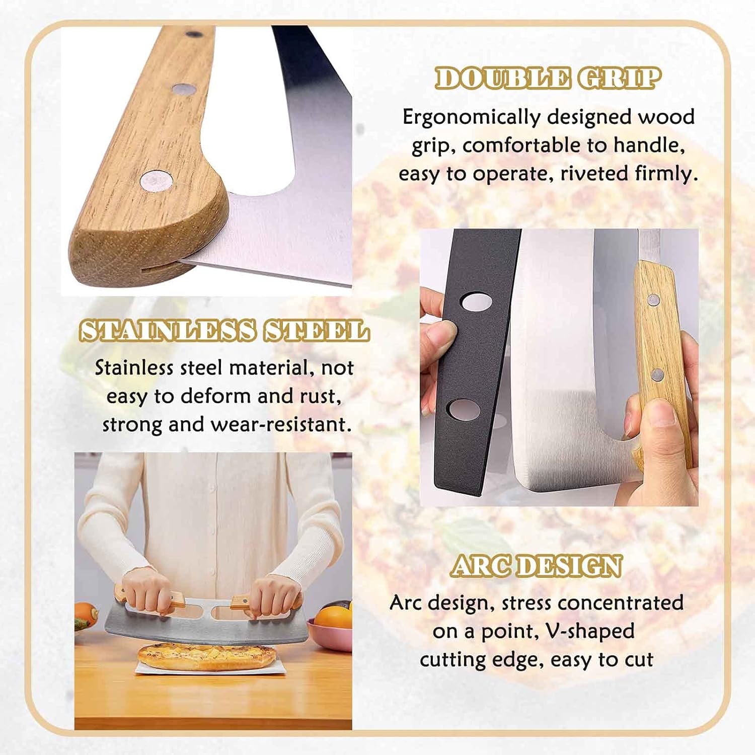 Pizza Cutter, Large Metal Pizza Slicer with Protective Cover & Wooden Handle + Cake Server Shovel - Image 4