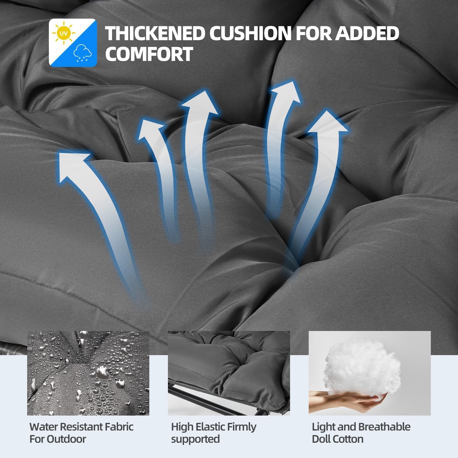 Double Egg Chair with Removable & Adjustable Canopy, Oversized Hanging Swing Chair, Hammock Chair with Cushion Basket, Swinging Loveseat for Outdoor Patio, Balcony, Garden