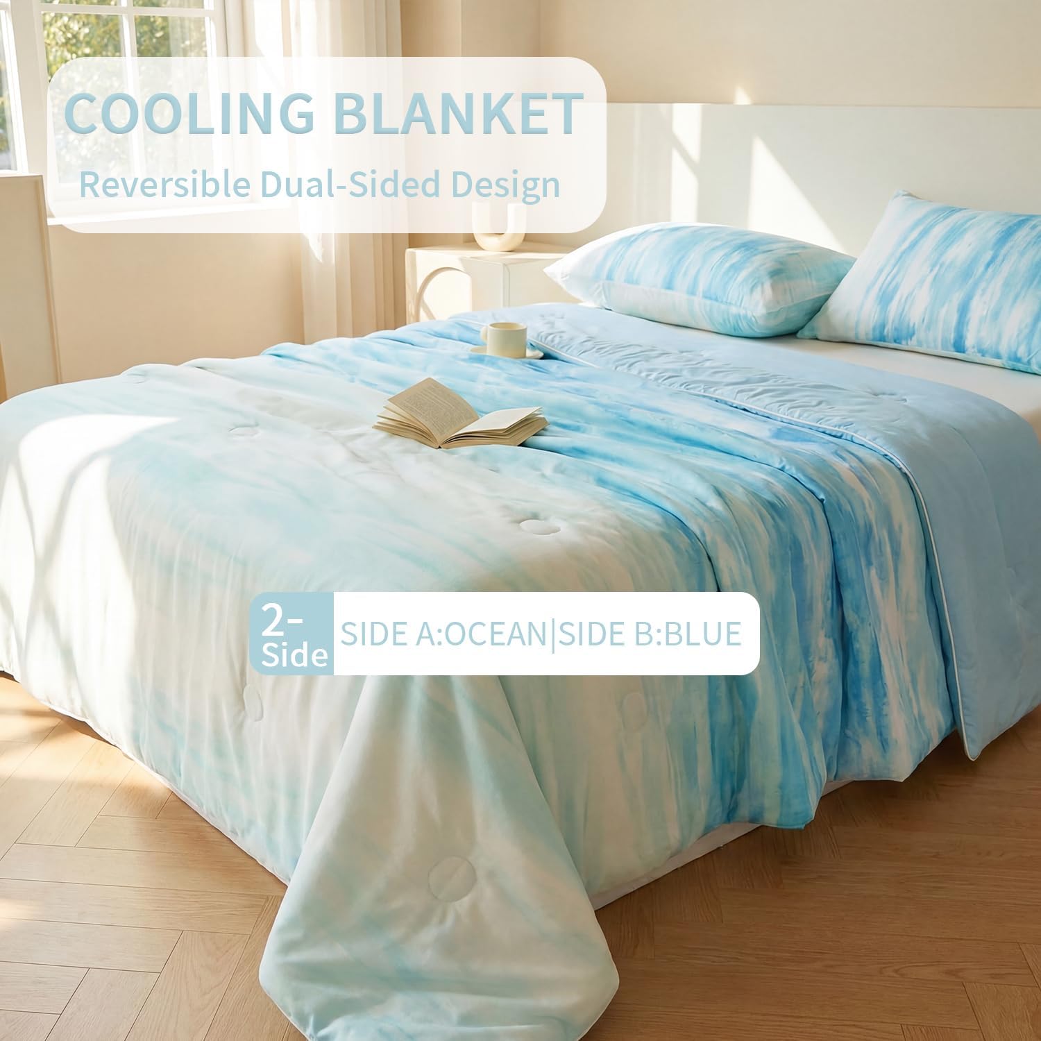 Cooling Comforter Blanket for Hot Sleepers, Double-Sided Cold Touch Summer Quilt, Ultra-Soft & Breathable Bedding for Night Sweats (Blue, Full (78"x90"))